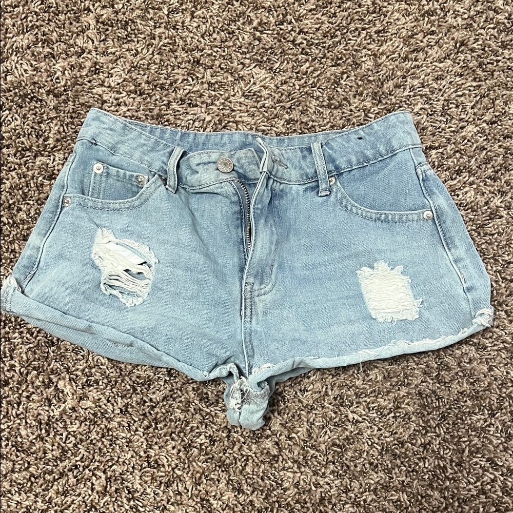Carbon Light Blue Distressed Jean Shorts